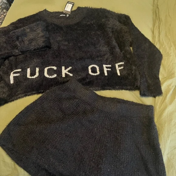 Nasty Gal Black Cropped F*ck Off Sweater Set - Picture 2 of 6